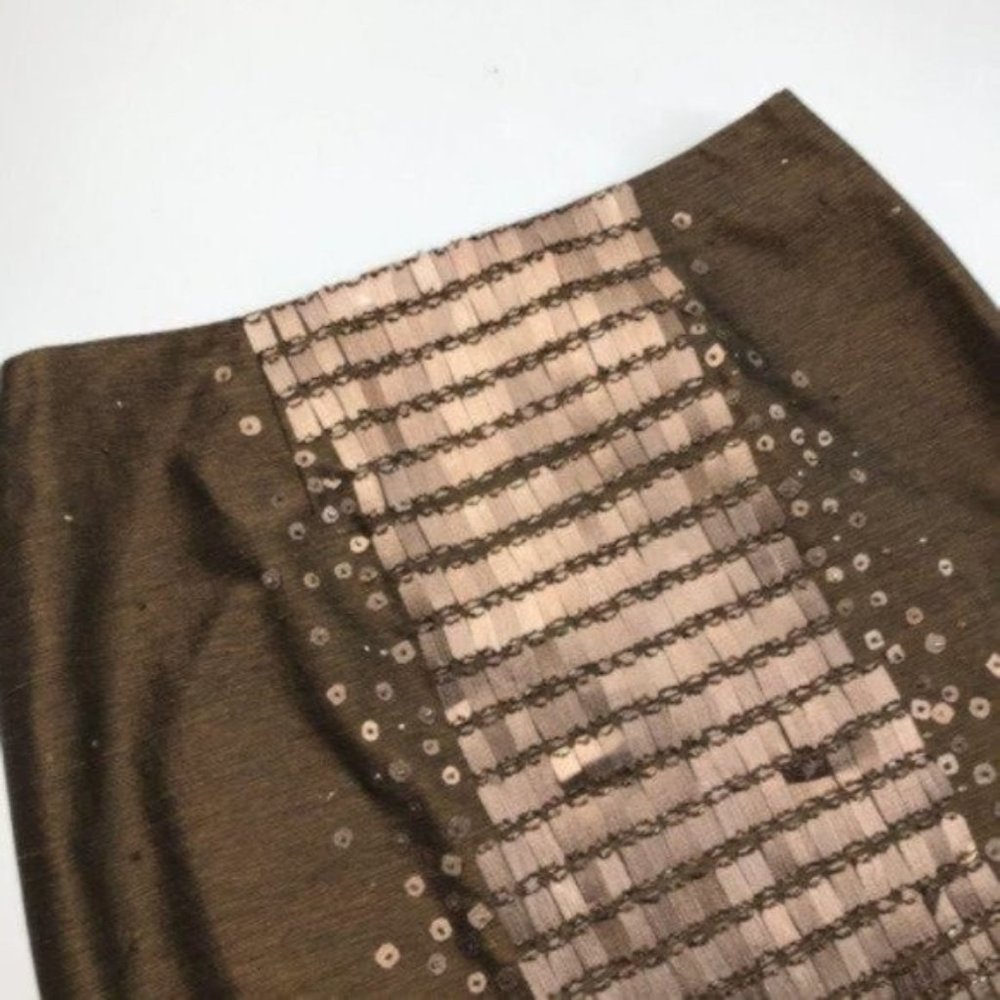 Carlisle Womens Silk Wool Pencil Skirt Size 8 Brown Bronze Sequin Embellished - Picture 4 of 9